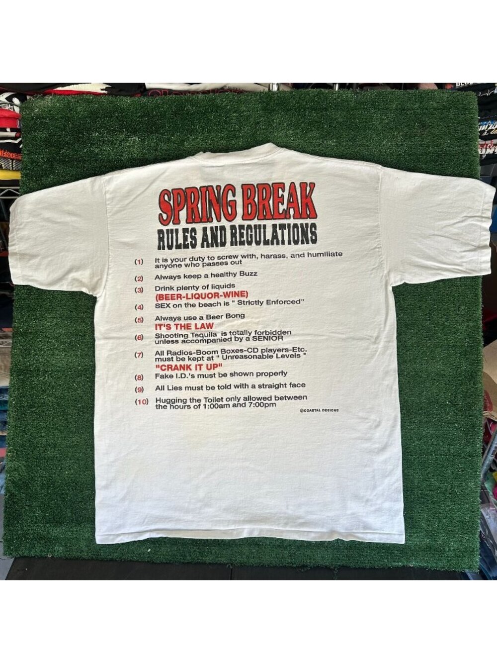 Vintage Y2K Spring Break Rules T-Shirt White XL Single Stitch Beach Party Humor